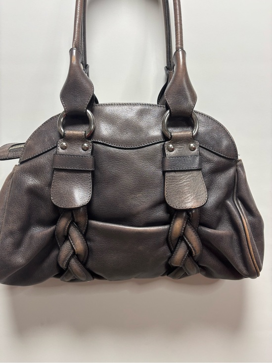 Danier Handbags - Danier Dark Brown Braided-Accent Shoulder Satchel